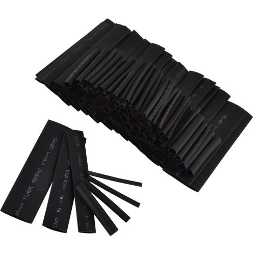 127pcs 7Sizes Assortment Heat Shrink Tubing Sleeving Wrap Kit With Box Black