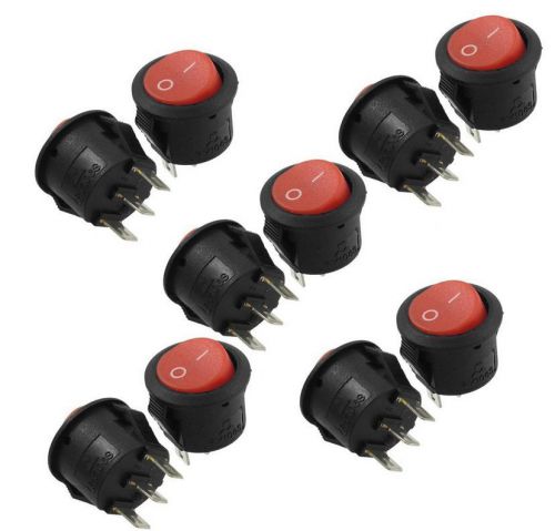 10 pcs 3 pin black red button on/off round rocker switch ac 6a/125v 3a/250v for sale