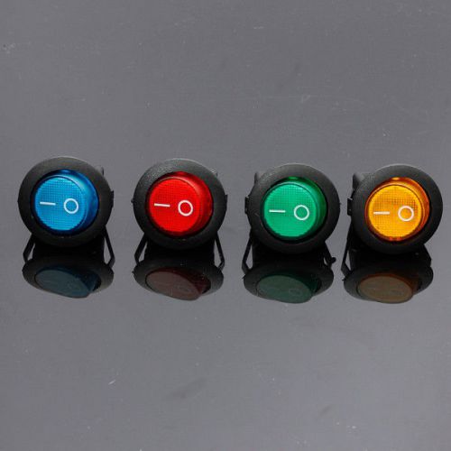 4x CAR BOAT LED DOT LIGHT ROCKER ON-OFF TOGGLE SPST SWITCH RED+BLUE+GREEN+YELLOW