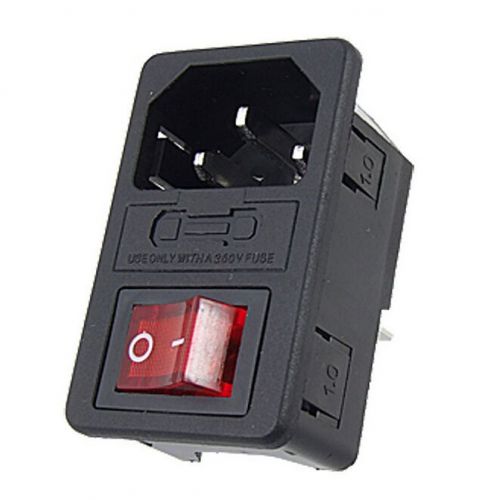 Baomain IEC 320 C14 Red Light Rocker Inlet Male Power Supply Connector Plug