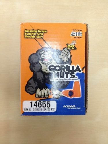 Gorilla wire nut connectors cushion grip 100 count box orange/blue 14655 for sale