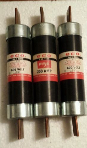 (3) ECO FPE 200 AMP 600 VOLT OR LESS ONE TIME FUSE