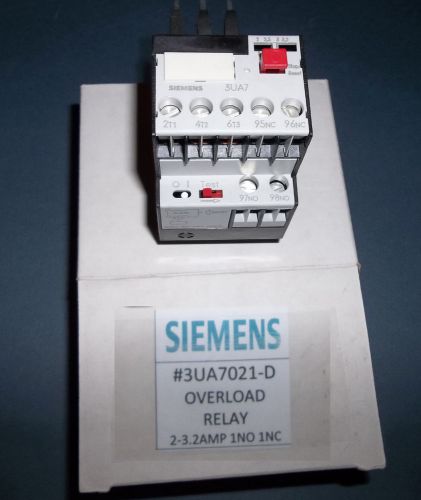 Siemens 3ua7021-d overload relay 2-3 .2amp  (1no 1nc) brand new in box for sale