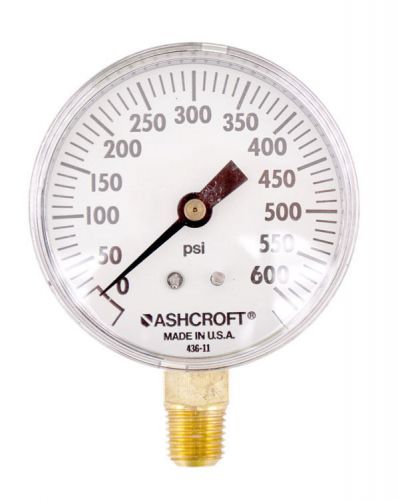 Ashcroft 2-1/2&#034; 0-600PSI 1/4&#034;NPT Brass Socket Lower Mount Pressure Gauge 2.5&#034;in