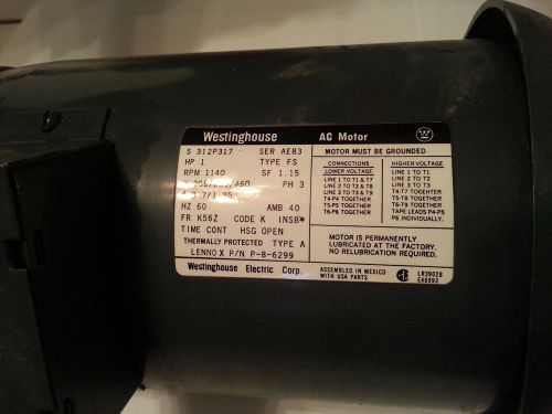 208/240/460 three phase motor. westinghouse 312p317 1 hp for sale