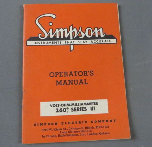 Vtg Simpson Operator&#039;s Manual Volt Ohm-Milliammeter 260 Series III