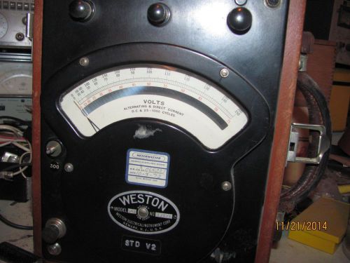 Vintage 1953 weston, model 341, a-c &amp; d-c voltmeter in wood case/leather handle for sale