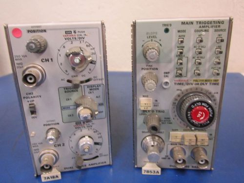 Pair of tektronix modules 7a18a trace amp / 7b53a time base for parts or repair for sale