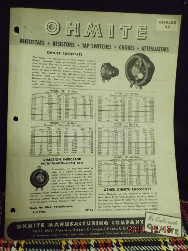 Ohmite 1951 Catalog 23 +Prices Rheostats Resistors Attenuators Switches Chokes
