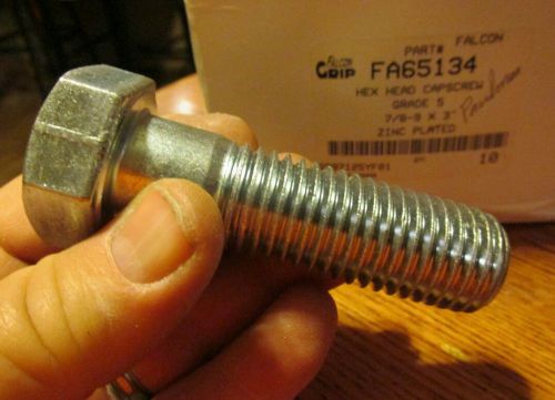 (10) grade 5  7/8-9 x 3&#034; cap screws,hex head bolts zinc plated falcon for sale