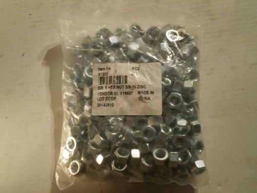 Qty = 200 nuts: item no. 31203 gr. 5 hex nut 3/8-16 zinc plated for sale