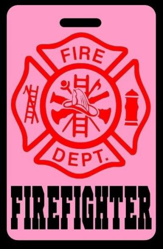 Pink firefighter luggage/gear bag tag - free personalization - new for sale