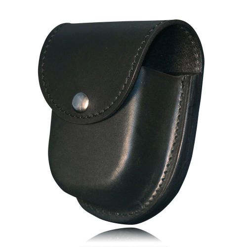 5510 Boston Leather Handcuff Case, Black Leather, Button Closure, Slotted Back