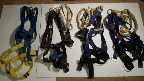Lot of 5 safety harnesses 1 miller 4 falltech 3 with safety lanyards(used) for sale