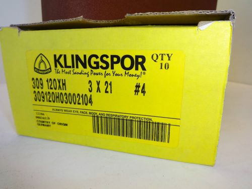 KLINGSPOR Sanding Belts 3 X 21  #4  309 120XH  Lot of 10 Belts - NEW
