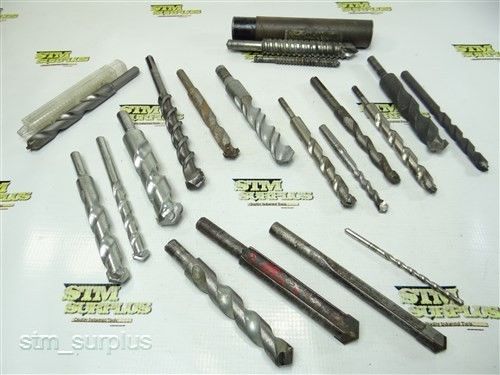 Lot of 19 hss spline &amp; straight carbide tipped masonary drills 3/16&#034; to 7/8&#034; for sale