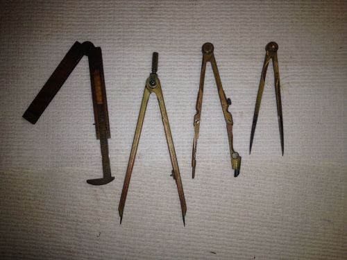 Lot of four Vintage brass calipers , dividers and gauges