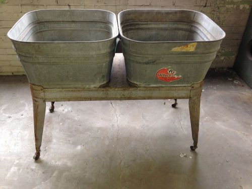 Wheeling Double Wash Tubs with Stand Galvanized Planter Garden pot Decoration