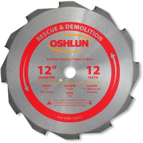 Oshlun SBR-120012 12-in 12 Tooth FTG Saw Blade W/ 1-in Arbor (7/8-in and 20mm
