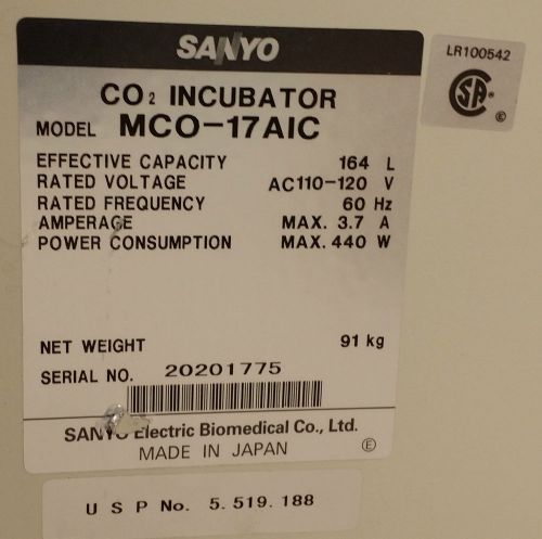 Sanyo InCu-Safe UV CO2 Cell Culture Incubator (MCO-17AIC)