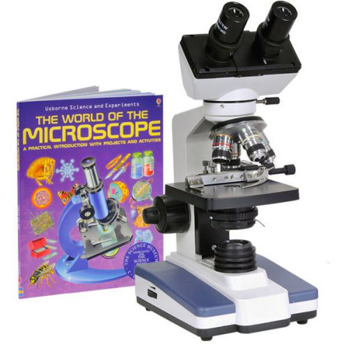 40X-1000X LED Binocular Compound Microscope w Double Layer Mechanical Stage+Book