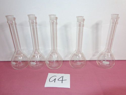 5 pyrex 100 ml volumetric lab flask flat bottom 4 #5541 and 1 #5640 lot for sale