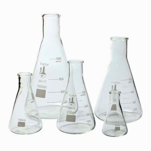 Karter Scientific Glass Erlenmeyer Flask 5-Piece Set 50, 150, 250, 500, 1000ml -