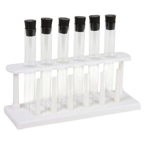New 6 piece pyrex glass test tube set with caps and rack lap scientific analysis for sale