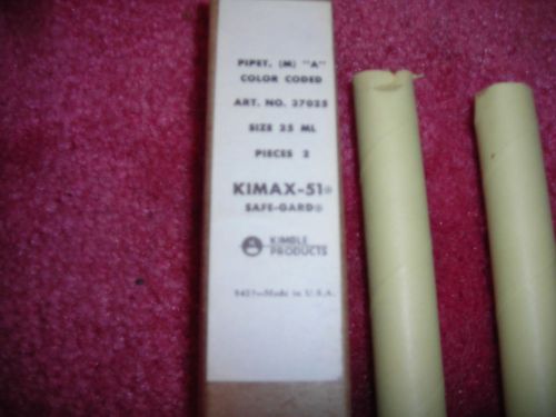 Kimble kimax-51 chemical laboratory glass reusable 4 pipets &#034;a&#034; color coded 25ml for sale