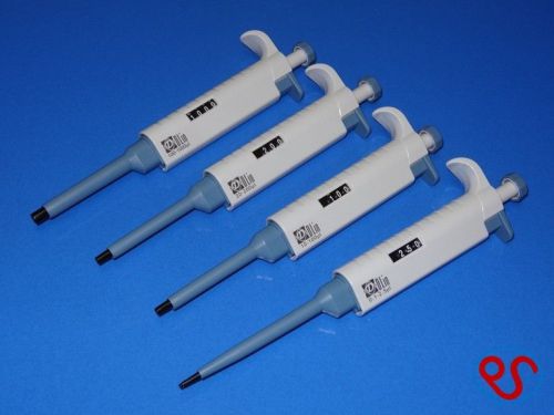 Set of 4 pipetters, 2.5,20,200 &amp;1000ul, adjustable pipetter, pipet, pipettor, ne