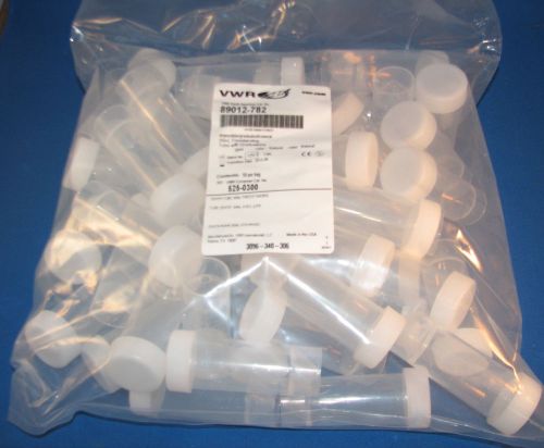 50 new vwr 30ml graduated disposable tubes free standing polypropylene w/ caps for sale