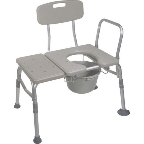Drive Medical Combination Plastic Transfer Bench with Commode Opening Gray