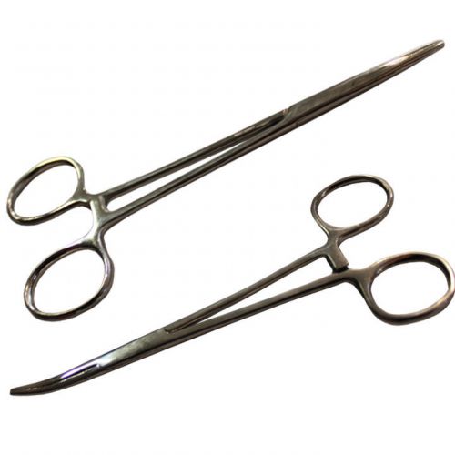 5.5&#034; Hemostat Forceps Locking Clamps Stainless Steel Set of 1 Straight 1 Curved