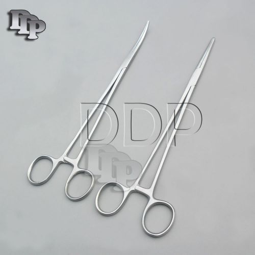 2 Pieces Kelly Hemostat Forceps Straight &amp; Curved 10&#034; Surgical Instruments
