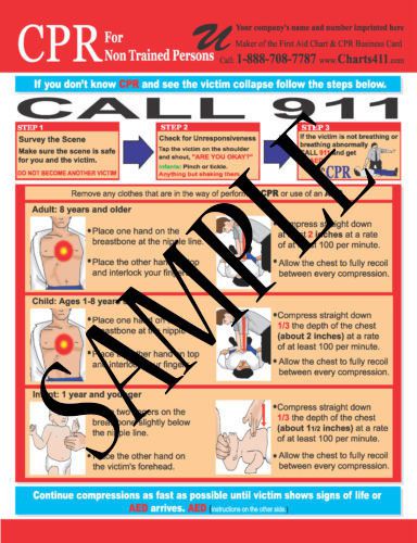 100 CPR Hands Only / Choking / AED Reference Chart with Personalized Imprinting