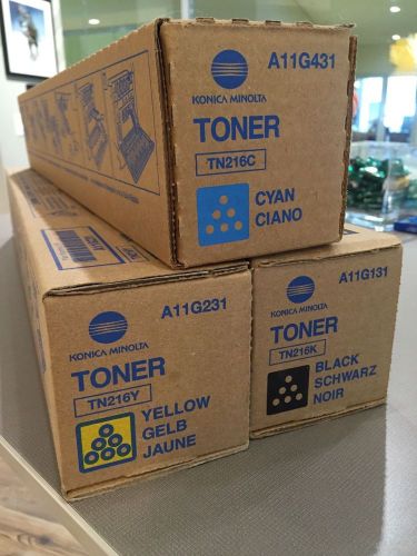 Set of 3 Genuine Konica Minolta Toners TN216C TN216Y TN216K NIB