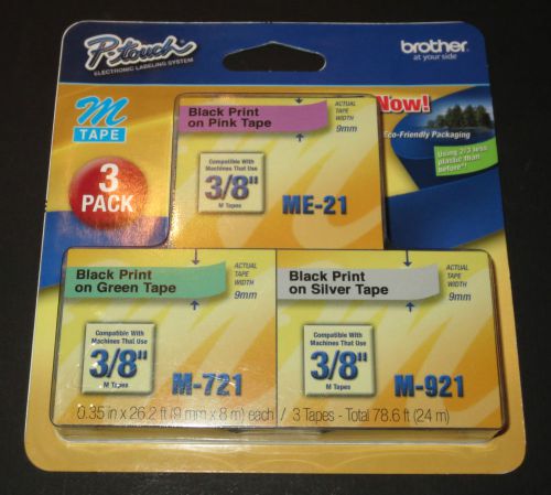 Brother  P-Touch 3 Pack - ME-21 Pink M-721 Green M-921 Silver 3/8&#034; - sealed