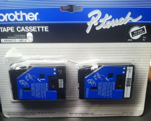 Genuine Brother P-Touch TC34Z TC-34Z Tape Cartridges White on Black 3 cartridges