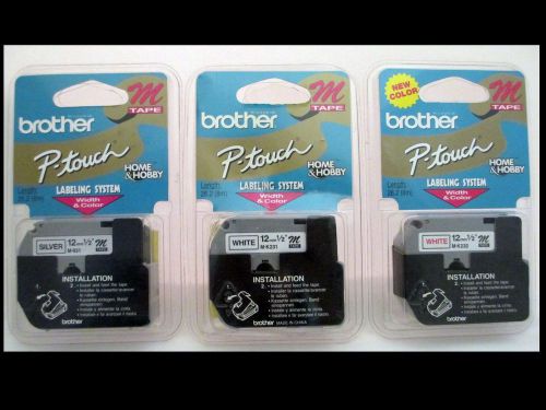 Brother P-Touch M931 MK231 MK232  3 pack  12mm 1/2&#034; Silver White Red Unopened