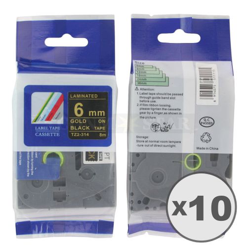 10pk Gold on Black Tape Label Compatible for Brother P-Touch TZ 314 TZe 314 6mm