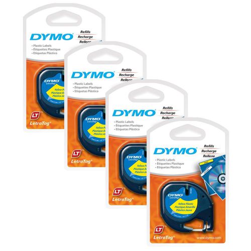 4pk dymo letratag black-yellow label tapes letra tag lt-100 qx50 4-cassettes new for sale