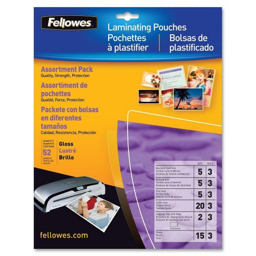 Fellowes fel5208401 assorted laminator pouches pack of 52 for sale