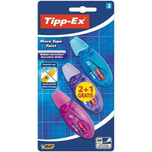 Tipp-Ex Micro Tape Twist - Assorted Colours (Value Pack of 2, Plus 1 Free)