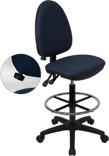Mid-back navy fabric multi-functional drafting stool with adjustable lumbar for sale
