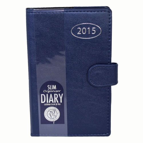 Blue 2015 Padded Slim Organiser Diary &amp; Address Book with Pen