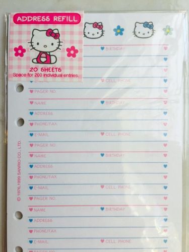 Hello Kitty Sanrio Address-Phone Book Refill Pages - Stationery, RARE, NIP