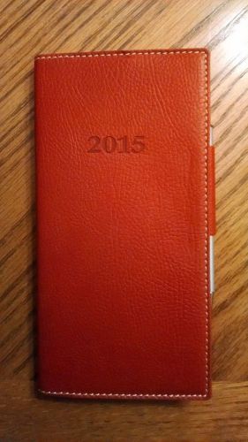 2015 Leather weekly planner with pen, Made in Italy, 3 1/2&#034; X 7&#034; Red