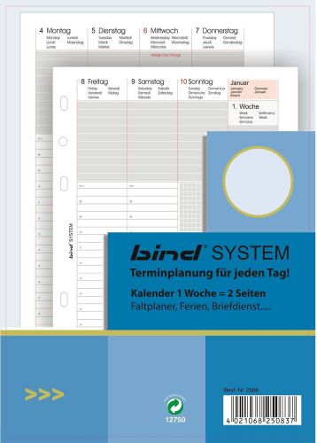 bind - B250815 - Einlage A5 Kalender 2015 1 Woche = 2 Seiten
