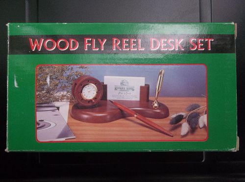 RIVERS EDGE WOOD FLY REEL DESK SET BUSINESS CARD HOLDER View All Photos