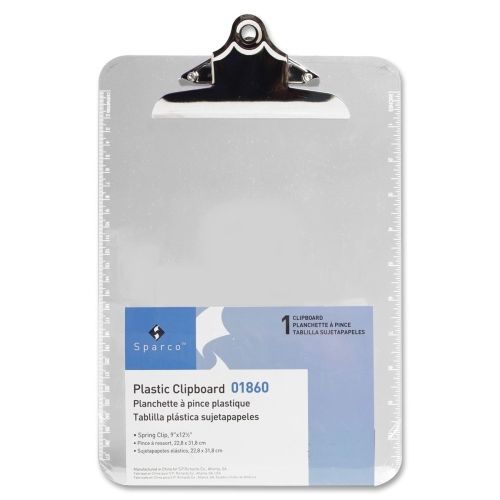 Lot of 6 sparco clipboard - 9&#034; x 12.50&#034; - spring clip - plastic - clear for sale